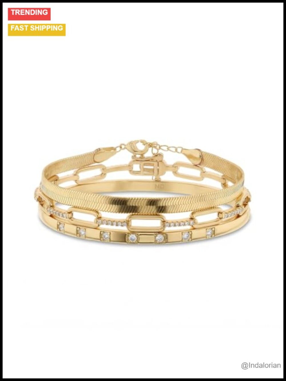 14K Gold Plated Stackable Bangle Bracelet Set Waterproof CZ Paperclip